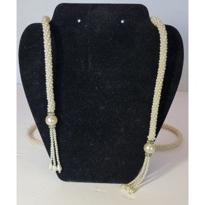 Vintage White Faux Pearl Bead Belt / Necklace with Tassel 50"